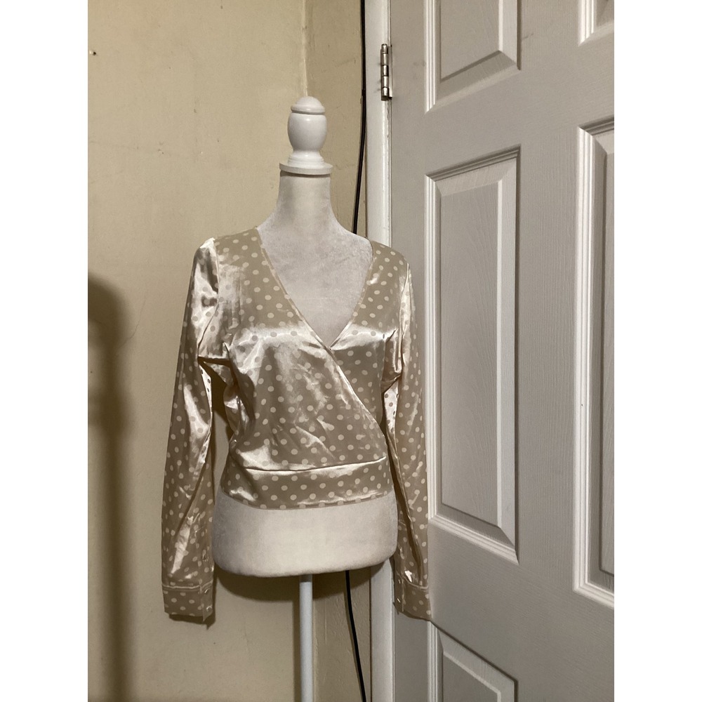 Good American Ivory Polka Dot Satin Wrap Top GT0119 Womens Size 1 Small